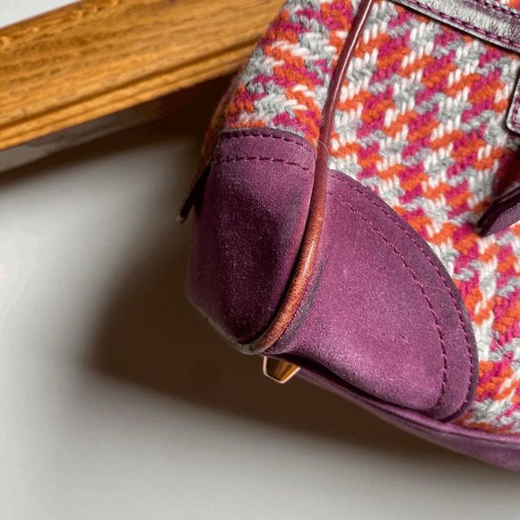 Coach Hamptons 8F47 Houndstooth Tweed Suede Handbag Satchel Shoulder Rare Flower - Picture 5 of 9